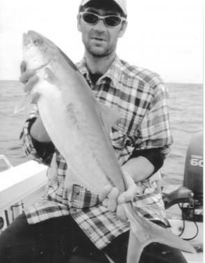 Anthony McLennan with a beefy 80cm kingfish. The marine park has claimed some of the best kingfish reefs but there are still some good spots to find them.